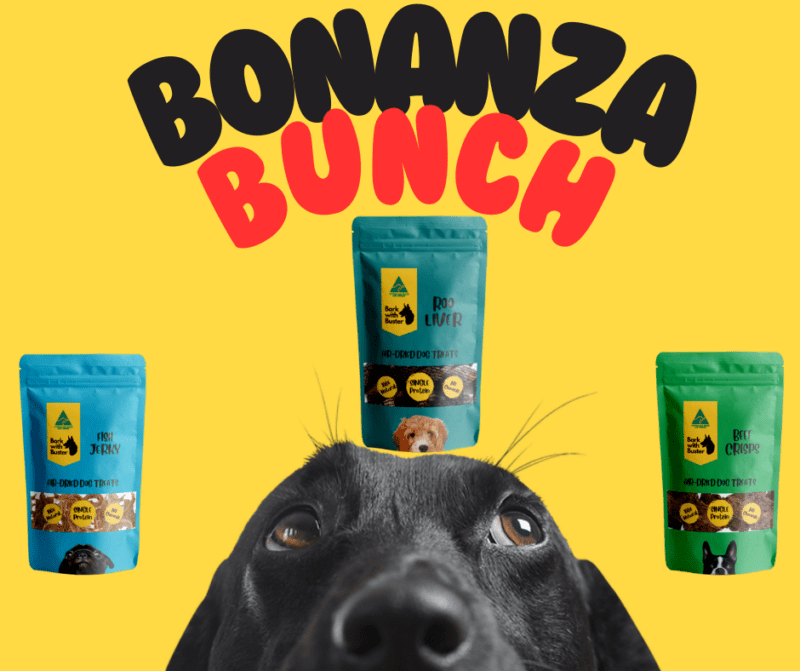 Bark with Buster's Bonanza Bunch. Awesome Value Pack That'll Have Your Dog Saying "Strewth, That's Fair Dinkum Good!"